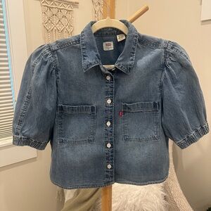 Levi’s Cropped Puff Sleeve Denim Shirt | Button Front | XL